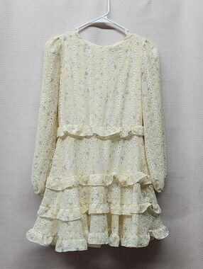 Bardot Pale Yellow Eyelet Ruffle Dress